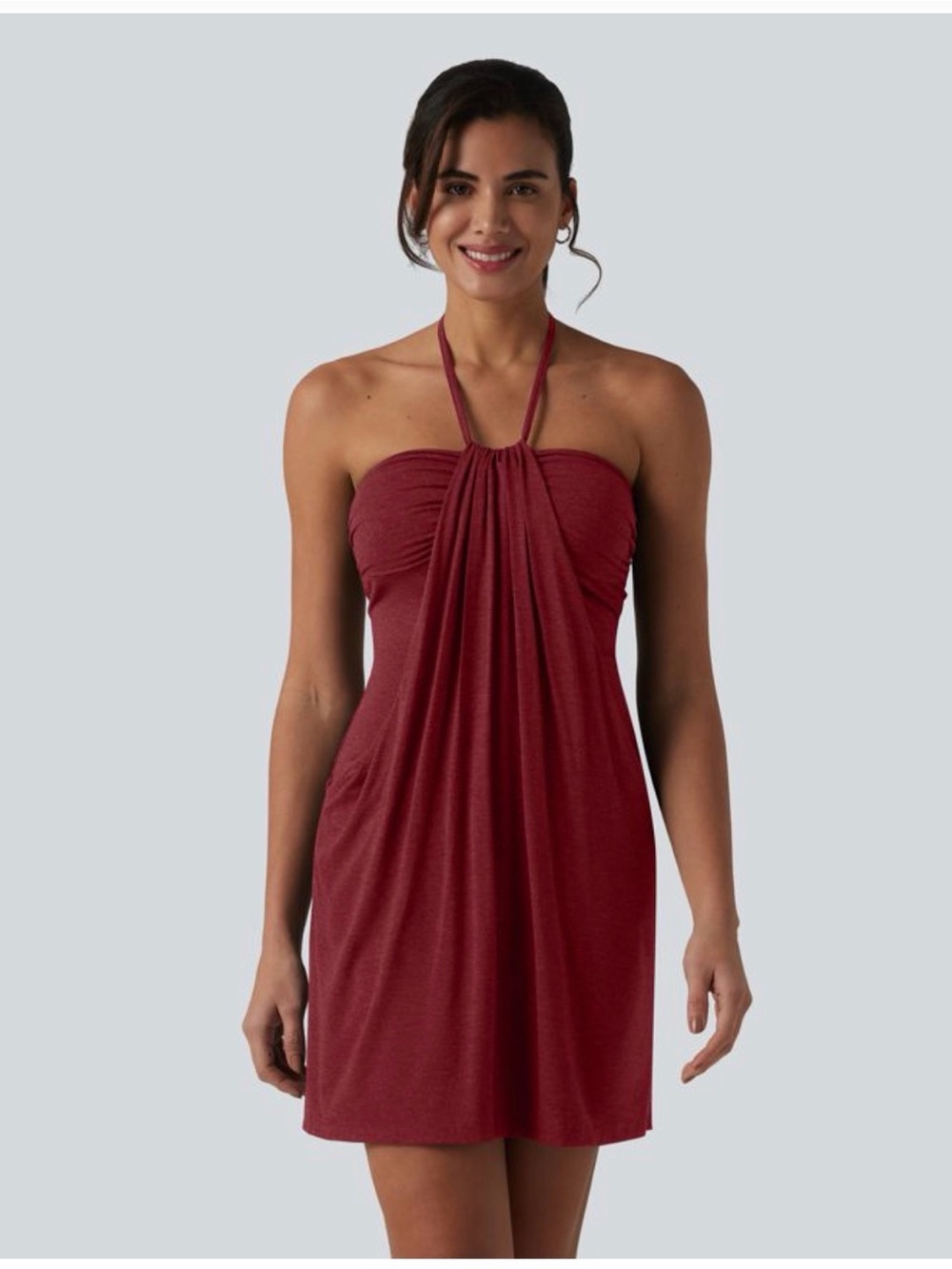 Halara halter tie back mini resort dress with pockets